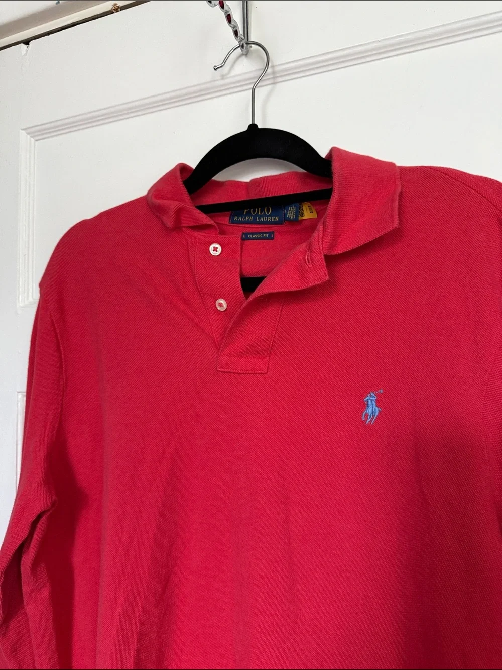 Ralph Lauren Red Long-Sleeve Polo with Blue Pony Logo Classic Fit Sz M